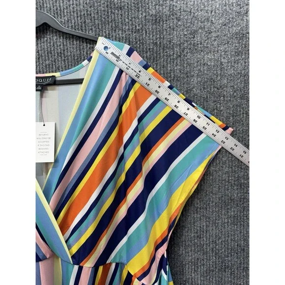Eloquii Stripe Wrap Tie Maxi Dress Womens 24 Rainbow V-Neck Short Sleeve NEW - Picture 8 of 10